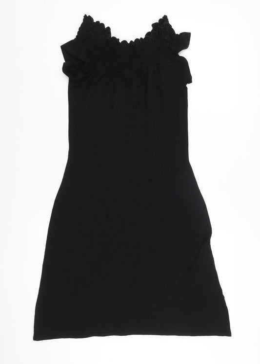 Hennes Womens Black Viscose A-Line Size 10 Round Neck Pullover - Rouched