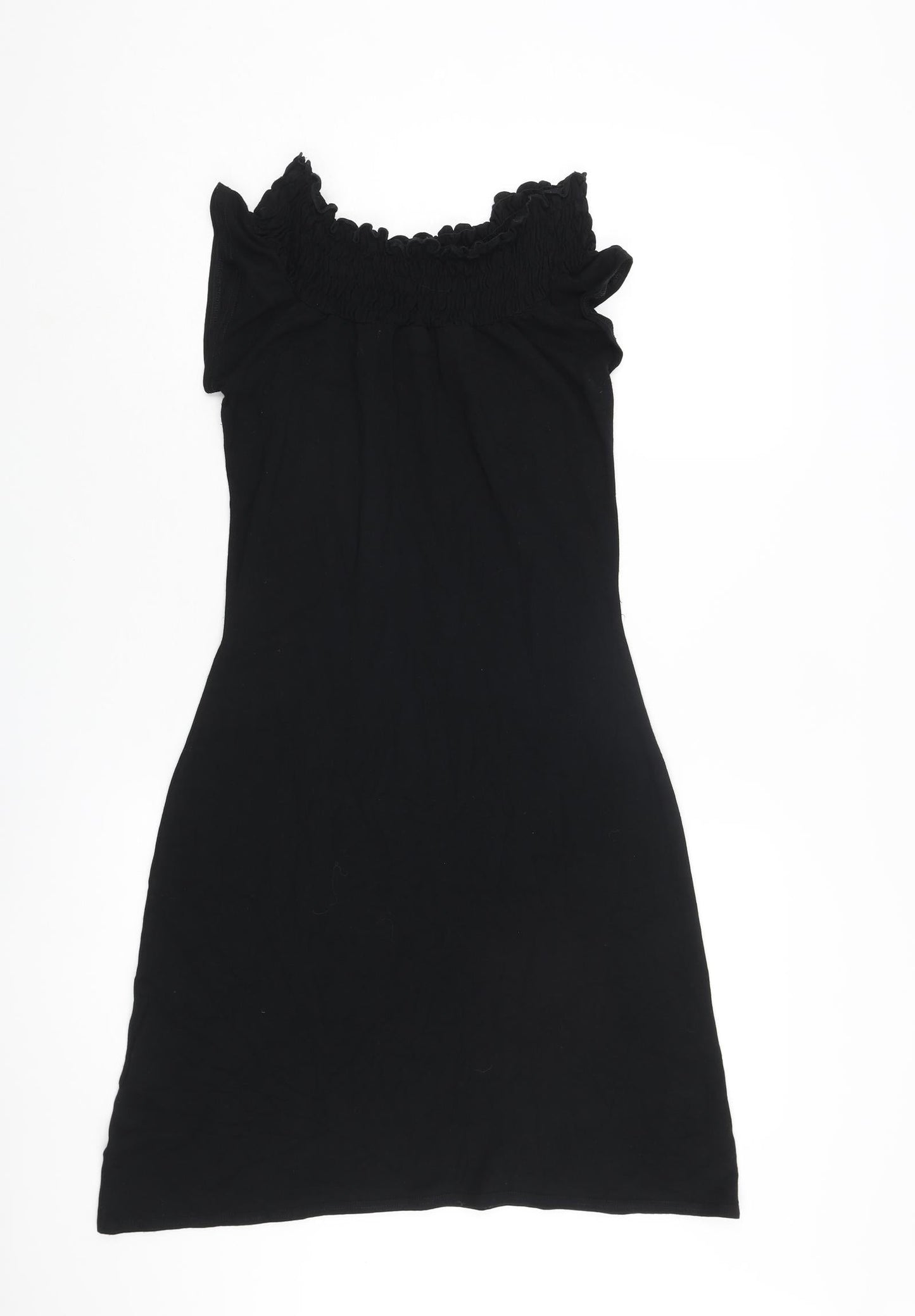 Hennes Womens Black Viscose A-Line Size 10 Round Neck Pullover - Rouched