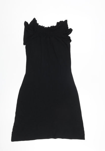 Hennes Womens Black Viscose A-Line Size 10 Round Neck Pullover - Rouched