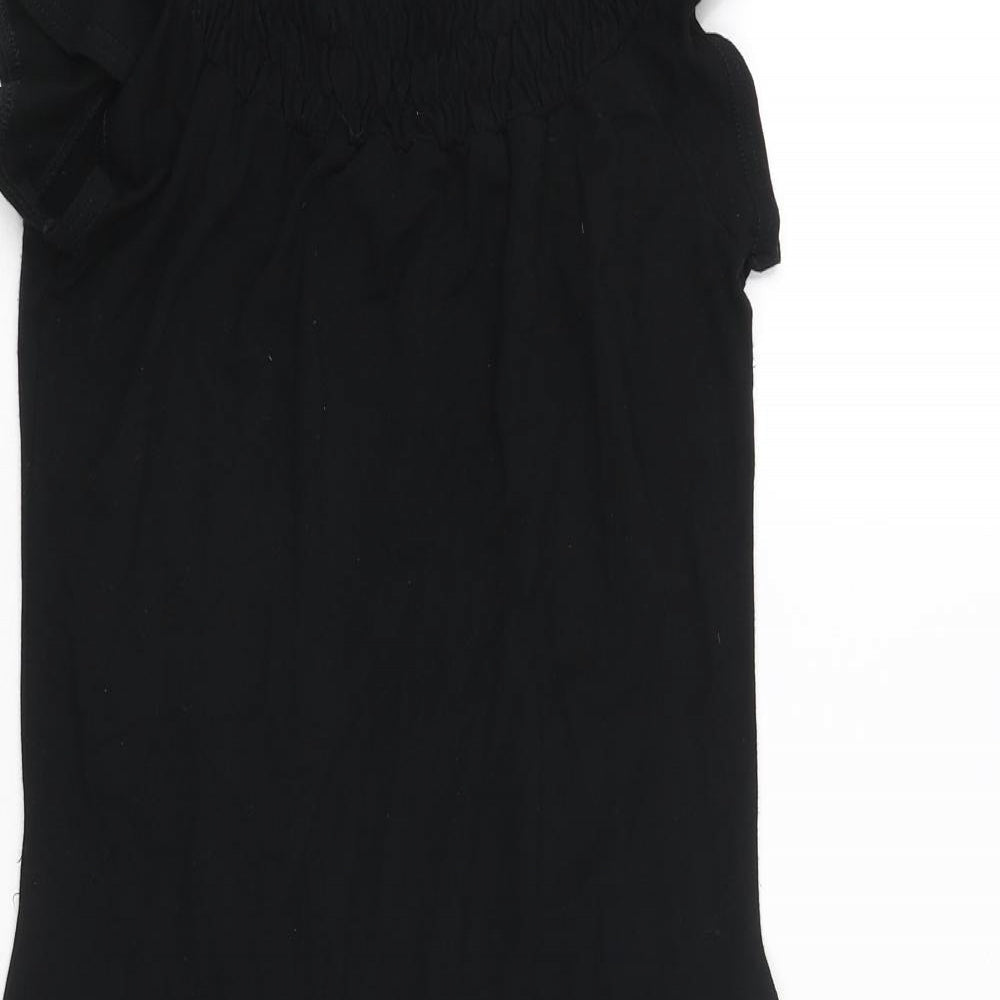 Hennes Womens Black Viscose A-Line Size 10 Round Neck Pullover - Rouched