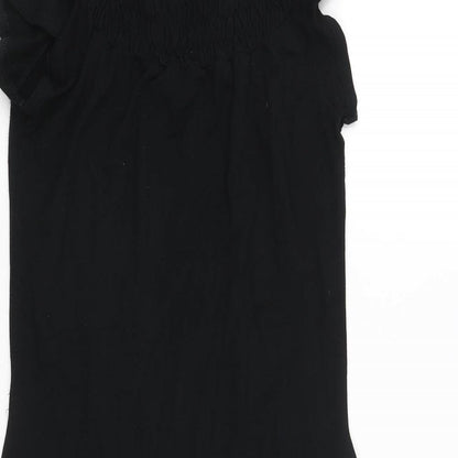 Hennes Womens Black Viscose A-Line Size 10 Round Neck Pullover - Rouched