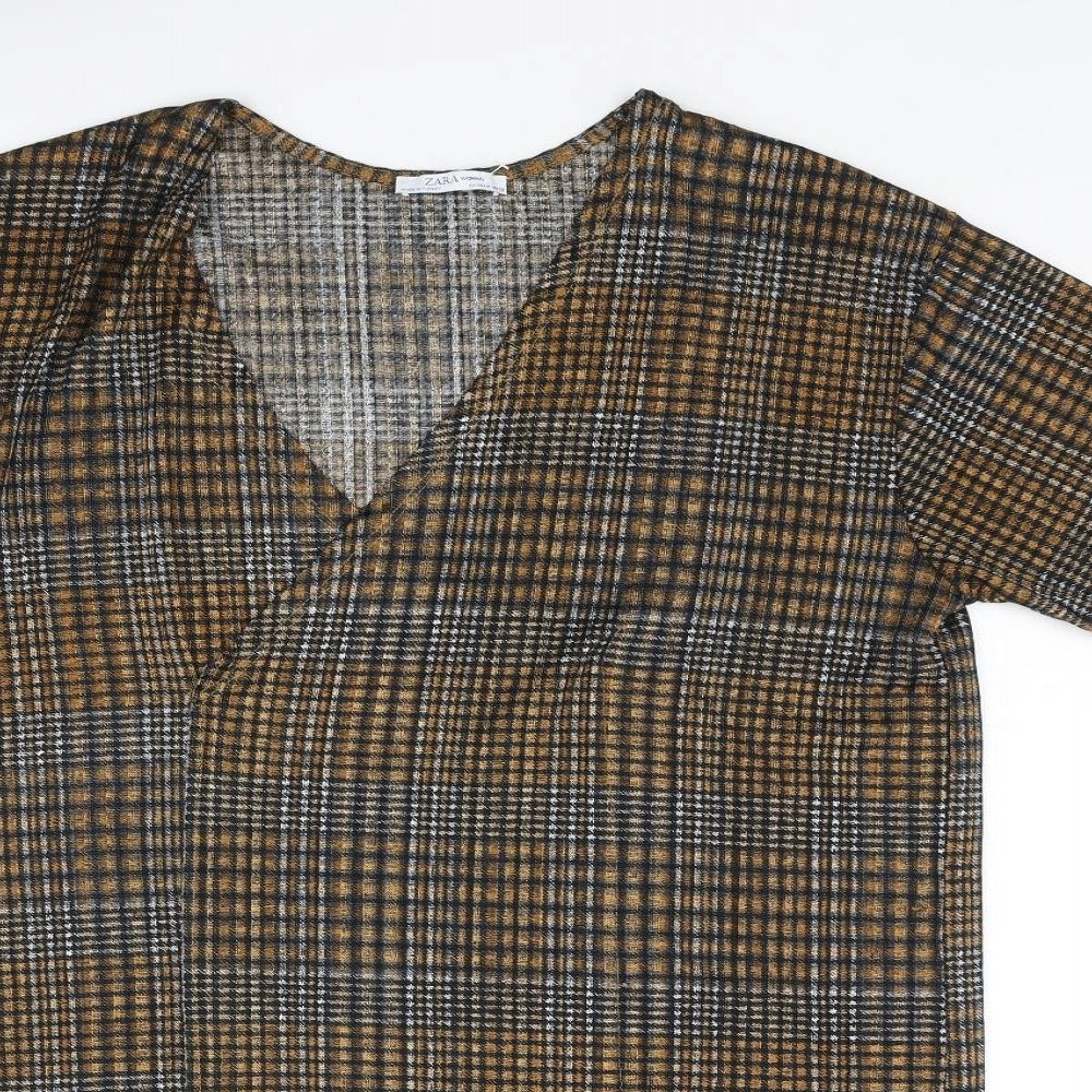 Womens UK Size M Zara Brown Basic Blouse