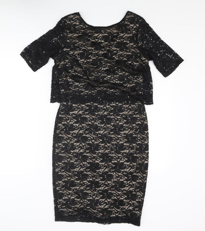 Dorothy Perkins Womens Black Polyester Pencil Dress Size 10 Round Neck Zip - Sequin