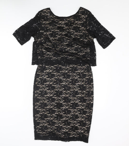 Dorothy Perkins Womens Black Polyester Pencil Dress Size 10 Round Neck Zip - Sequin