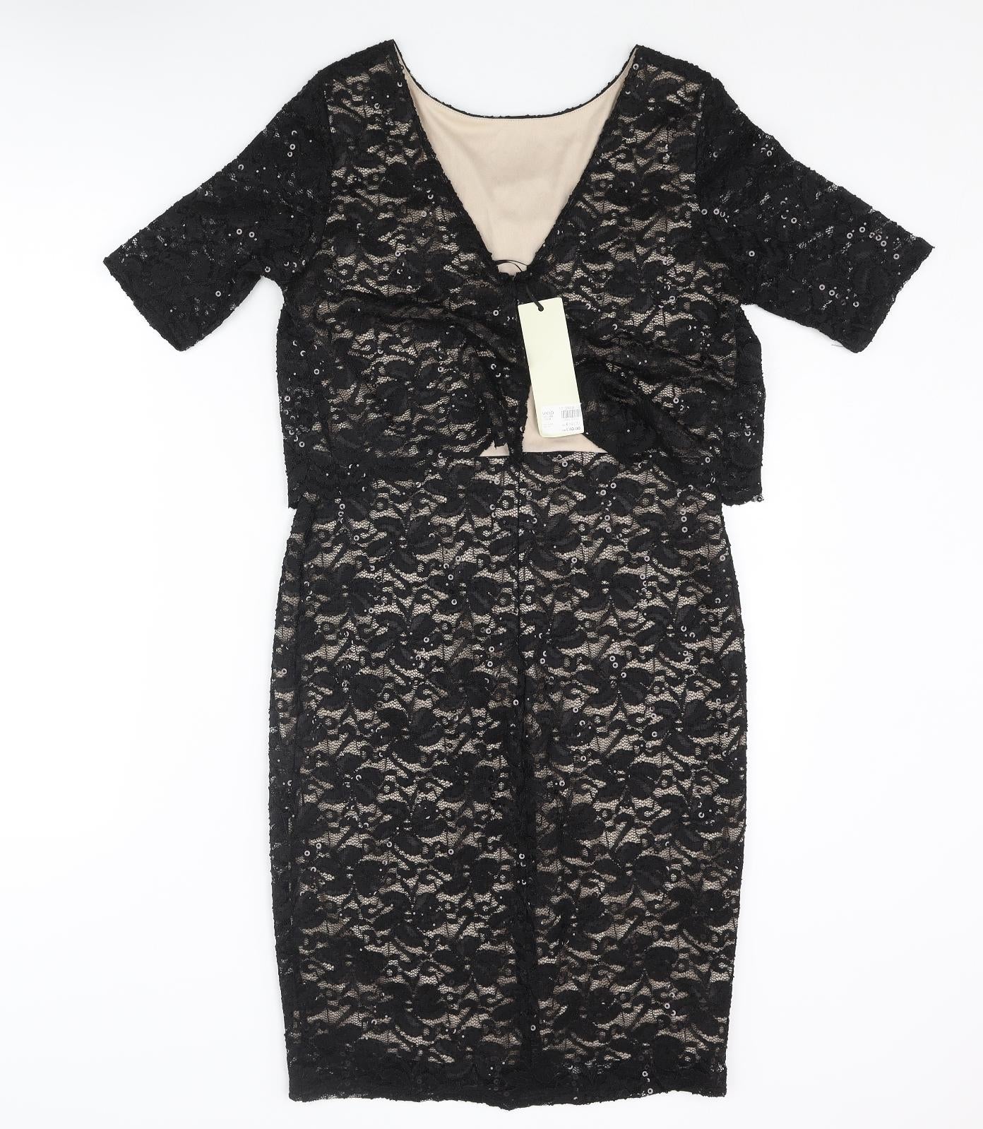 Dorothy Perkins Womens Black Polyester Pencil Dress Size 10 Round Neck Zip - Sequin