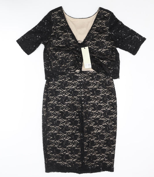 Dorothy Perkins Womens Black Polyester Pencil Dress Size 10 Round Neck Zip - Sequin