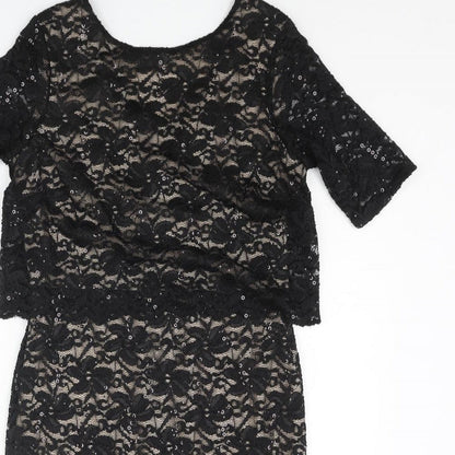 Dorothy Perkins Womens Black Polyester Pencil Dress Size 10 Round Neck Zip - Sequin