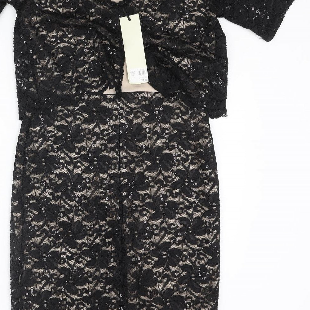 Dorothy Perkins Womens Black Polyester Pencil Dress Size 10 Round Neck Zip - Sequin