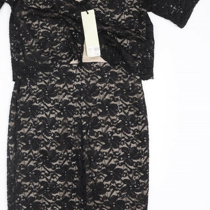 Dorothy Perkins Womens Black Polyester Pencil Dress Size 10 Round Neck Zip - Sequin