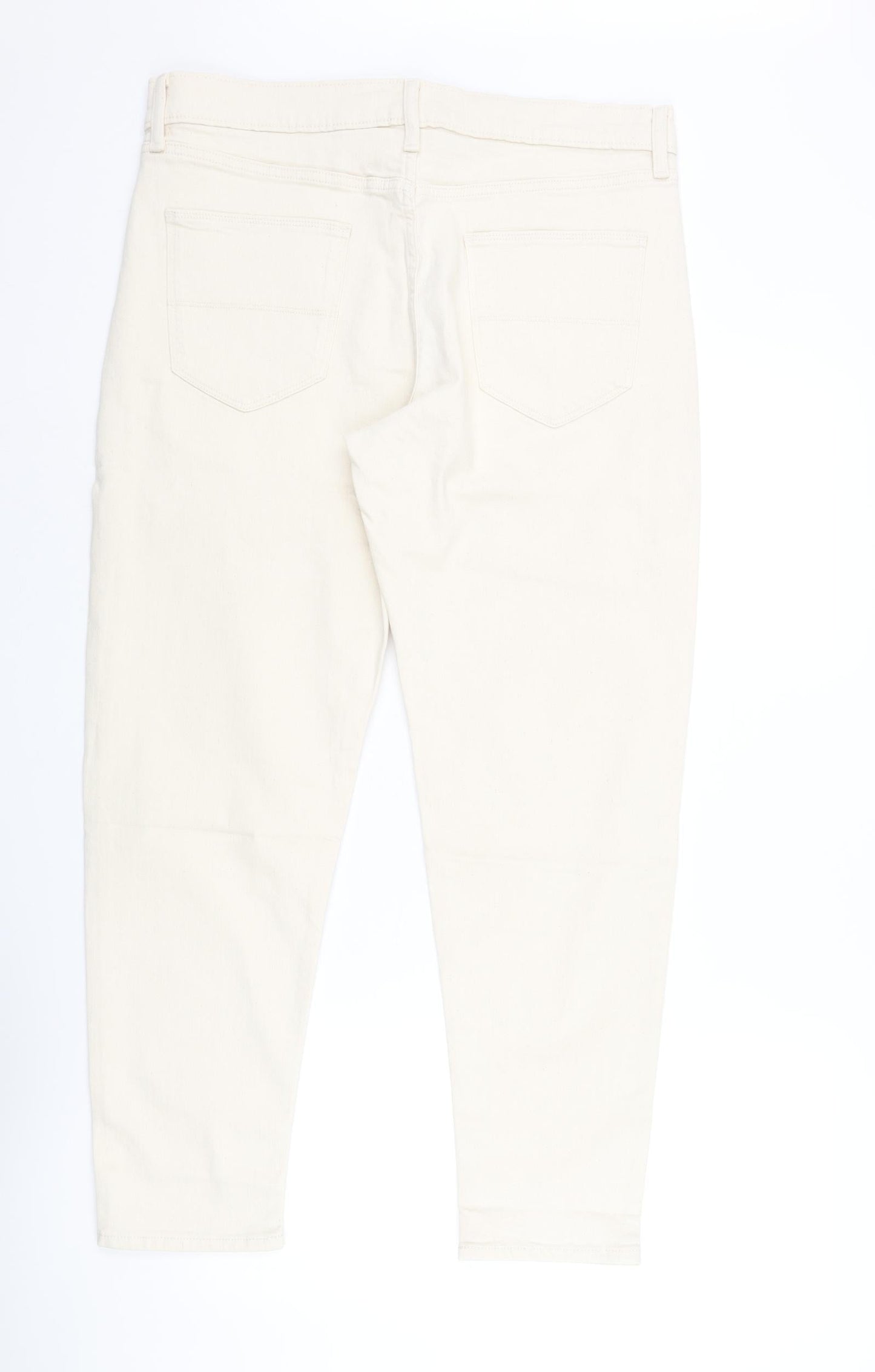 Marks and Spencer Mens Ivory Cotton Tapered Jeans Size 34 in L29 in Regular Zip