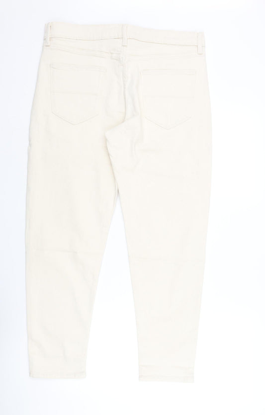 Marks and Spencer Mens Ivory Cotton Tapered Jeans Size 34 in L29 in Regular Zip