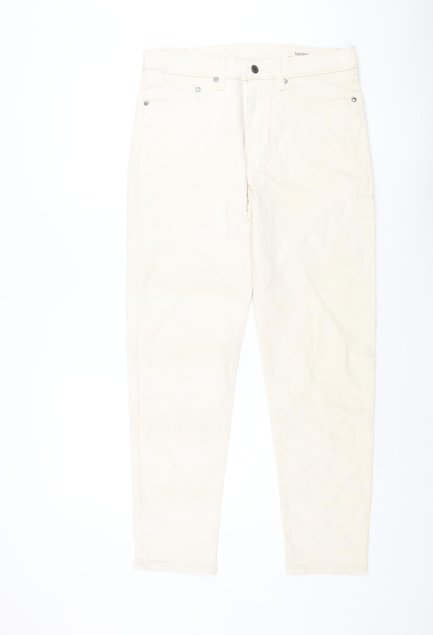Marks and Spencer Mens Ivory Cotton Tapered Jeans Size 32 in L31 in Regular Zip
