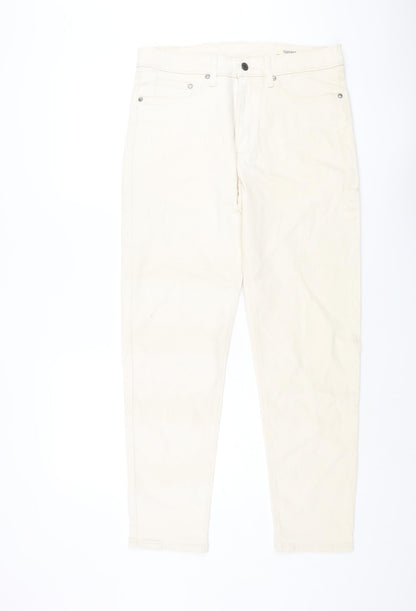 Marks and Spencer Mens Ivory Cotton Tapered Jeans Size 32 in L31 in Regular Zip