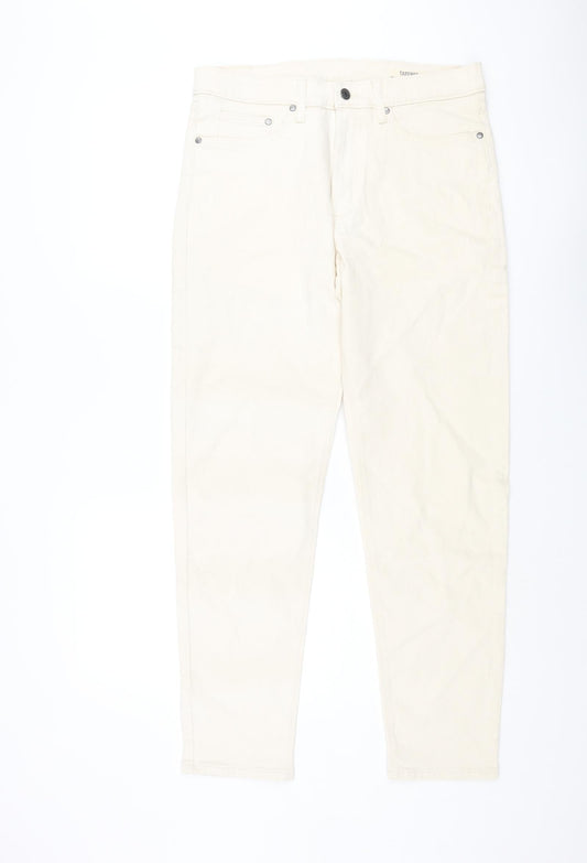 Marks and Spencer Mens Ivory Cotton Tapered Jeans Size 32 in L31 in Regular Zip