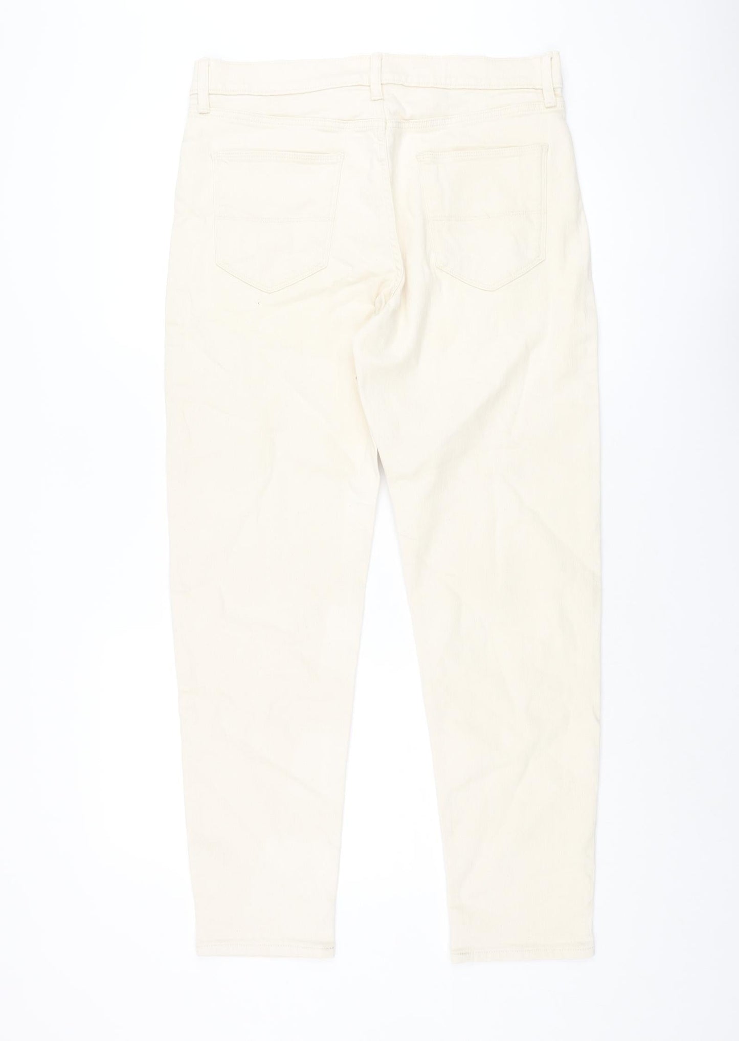 Marks and Spencer Mens Ivory Cotton Tapered Jeans Size 32 in L31 in Regular Zip