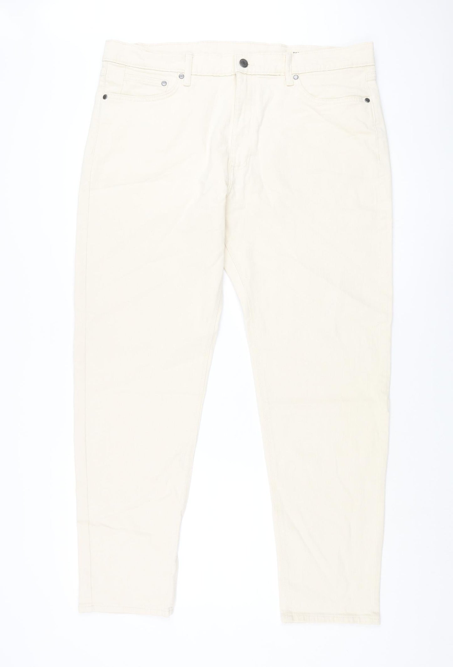 Marks and Spencer Mens Ivory Cotton Tapered Jeans Size 38 in L31 in Regular Zip