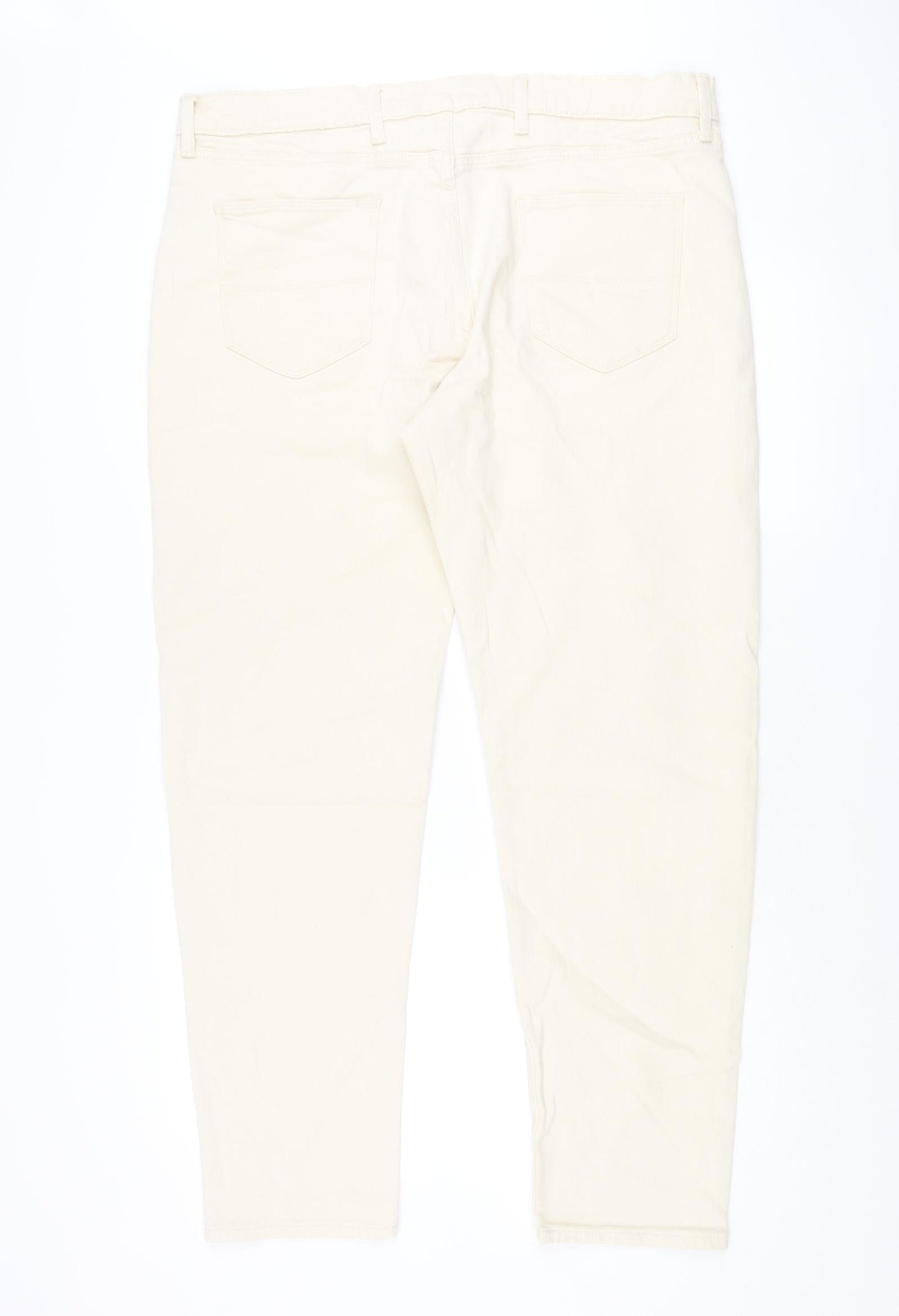 Marks and Spencer Mens Ivory Cotton Tapered Jeans Size 38 in L31 in Regular Zip