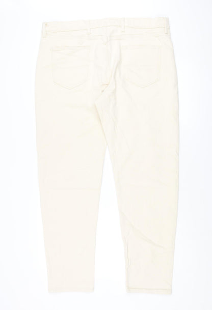 Marks and Spencer Mens Ivory Cotton Tapered Jeans Size 38 in L31 in Regular Zip
