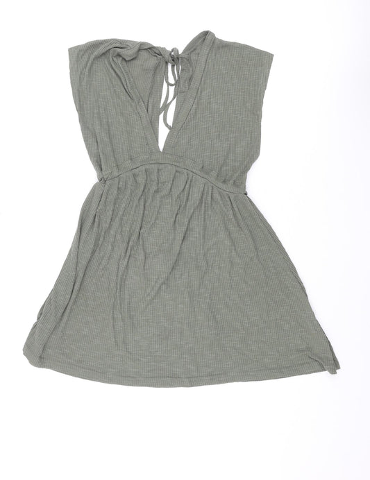 Pull&Bear Womens Green Polyester A-Line Size S V-Neck Tie