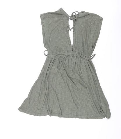 Pull&Bear Womens Green Polyester A-Line Size S V-Neck Tie