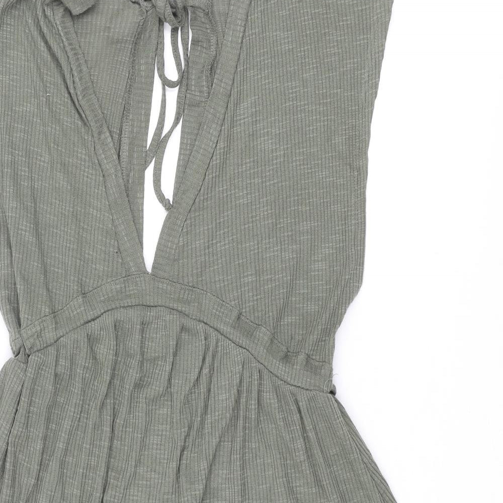 Pull&Bear Womens Green Polyester A-Line Size S V-Neck Tie