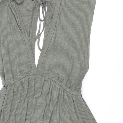 Pull&Bear Womens Green Polyester A-Line Size S V-Neck Tie