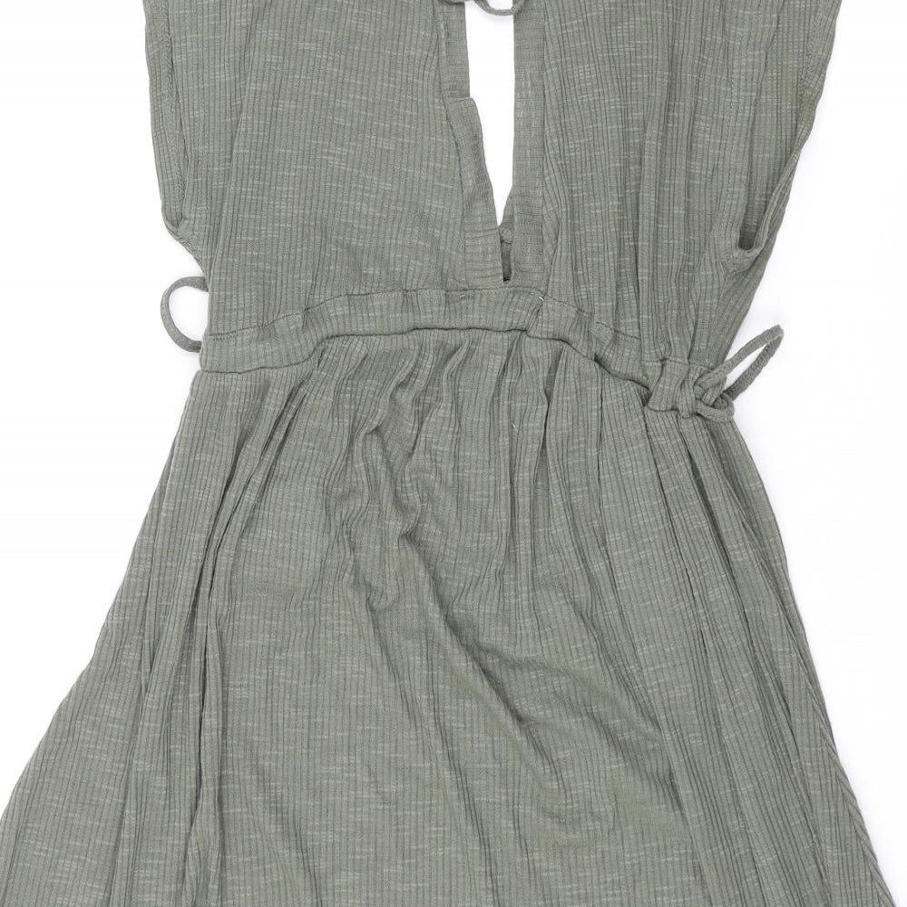 Pull&Bear Womens Green Polyester A-Line Size S V-Neck Tie