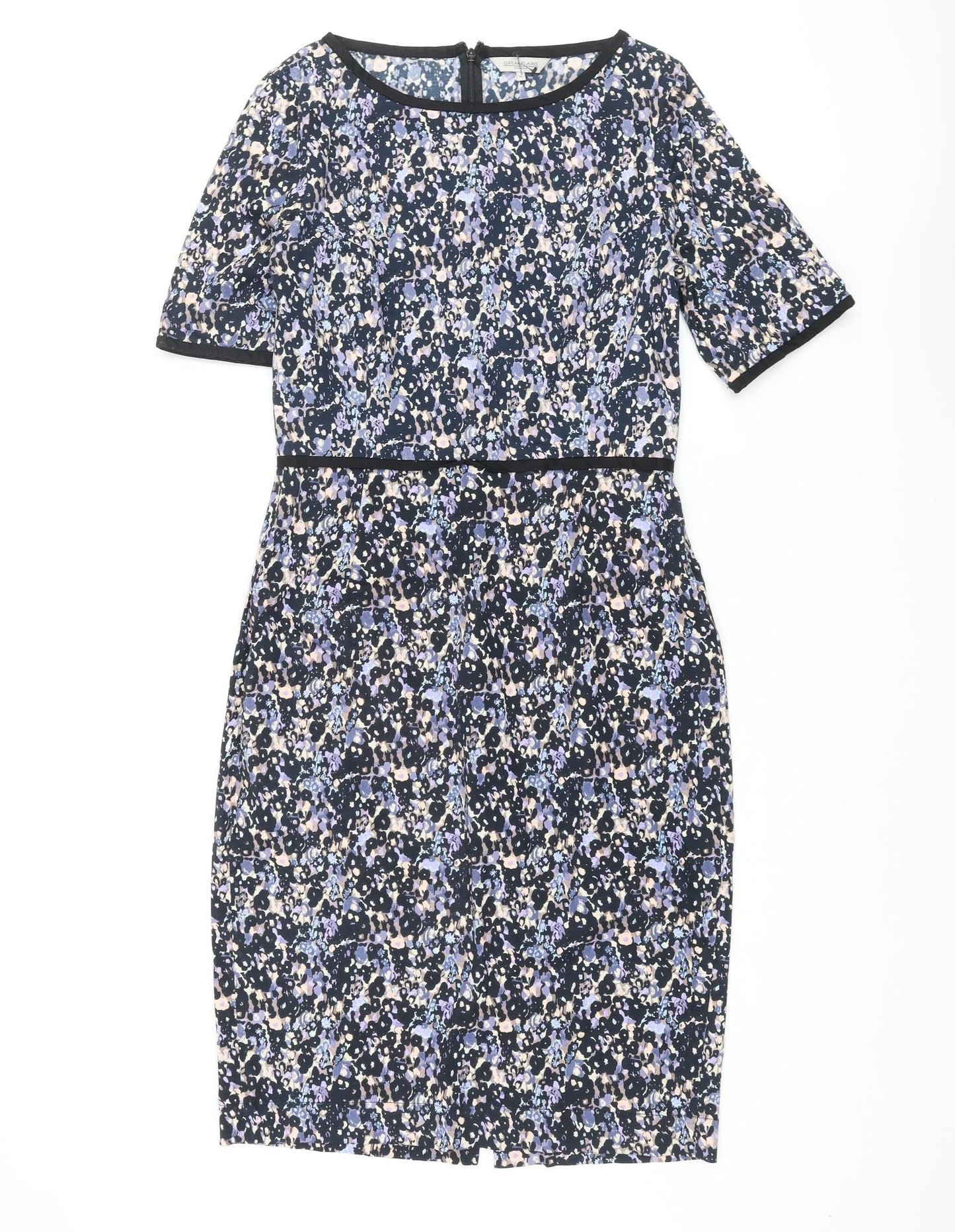 Great Plains London Womens Multicoloured Geometric Cotton Pencil Dress Size M Round Neck Zip