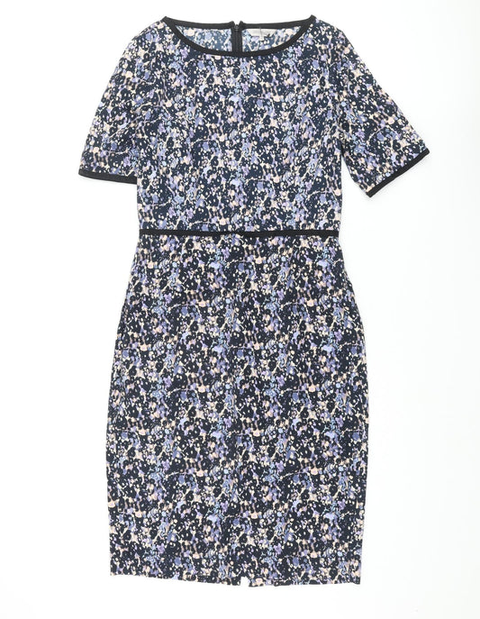 Great Plains London Womens Multicoloured Geometric Cotton Pencil Dress Size M Round Neck Zip