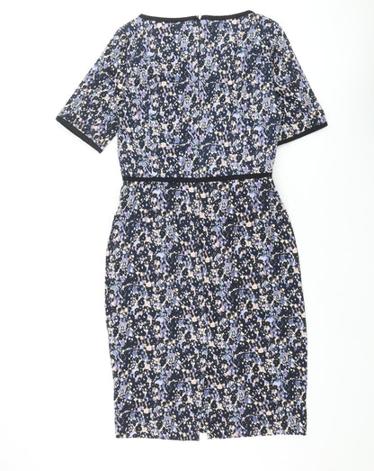 Great Plains London Womens Multicoloured Geometric Cotton Pencil Dress Size M Round Neck Zip