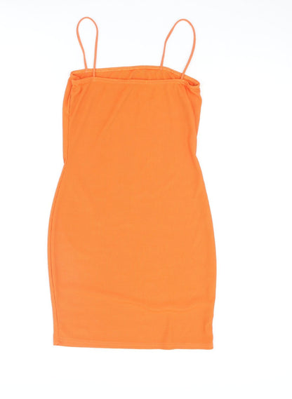 PRETTYLITTLETHING Womens Orange Polyester Mini Size 10 Scoop Neck Pullover