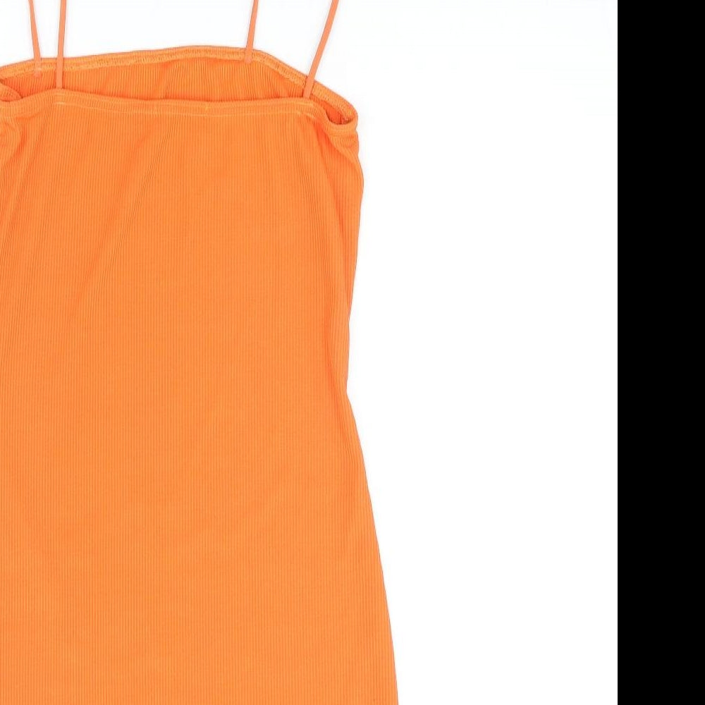 PRETTYLITTLETHING Womens Orange Polyester Mini Size 10 Scoop Neck Pullover