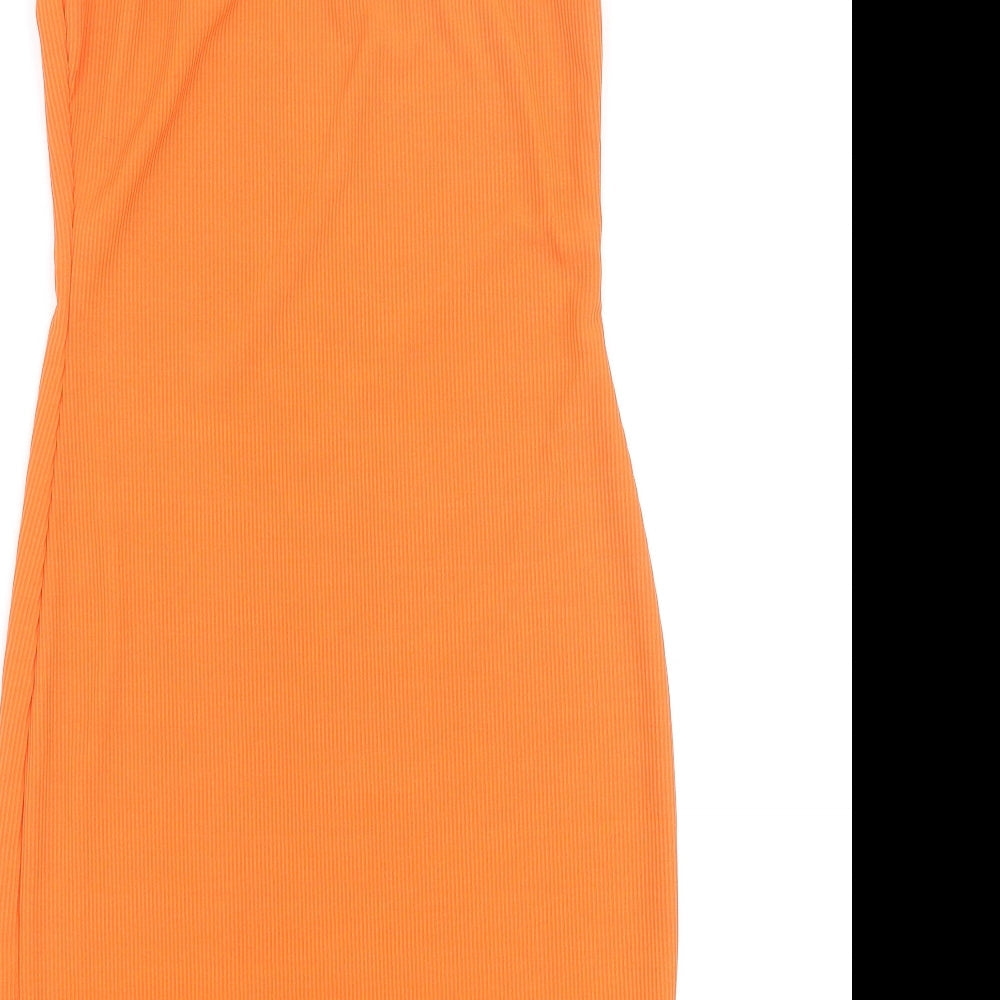 PRETTYLITTLETHING Womens Orange Polyester Mini Size 10 Scoop Neck Pullover