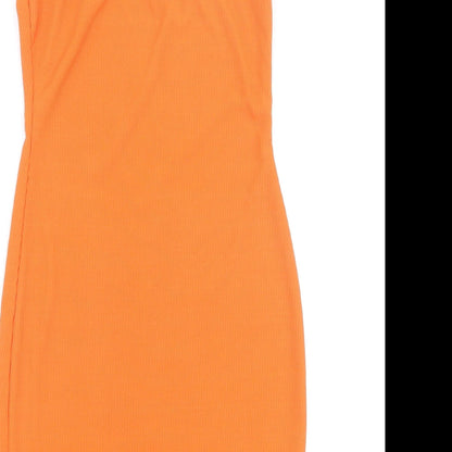 PRETTYLITTLETHING Womens Orange Polyester Mini Size 10 Scoop Neck Pullover