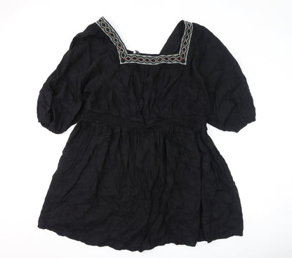 Marks and Spencer Womens Black Polyester A-Line Size 24 Square Neck Pullover - Embroidery