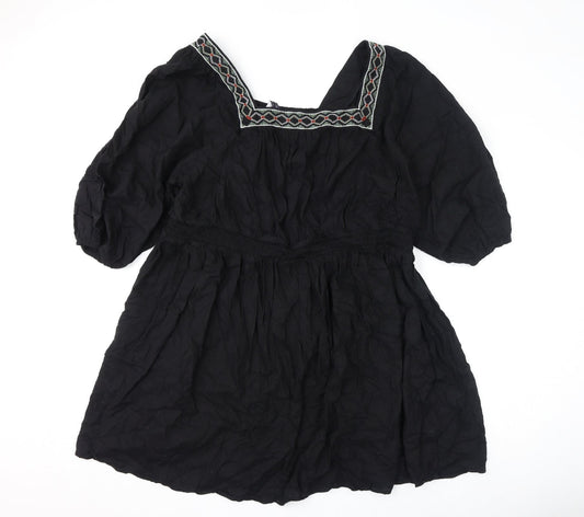 Marks and Spencer Womens Black Polyester A-Line Size 24 Square Neck Pullover - Embroidery