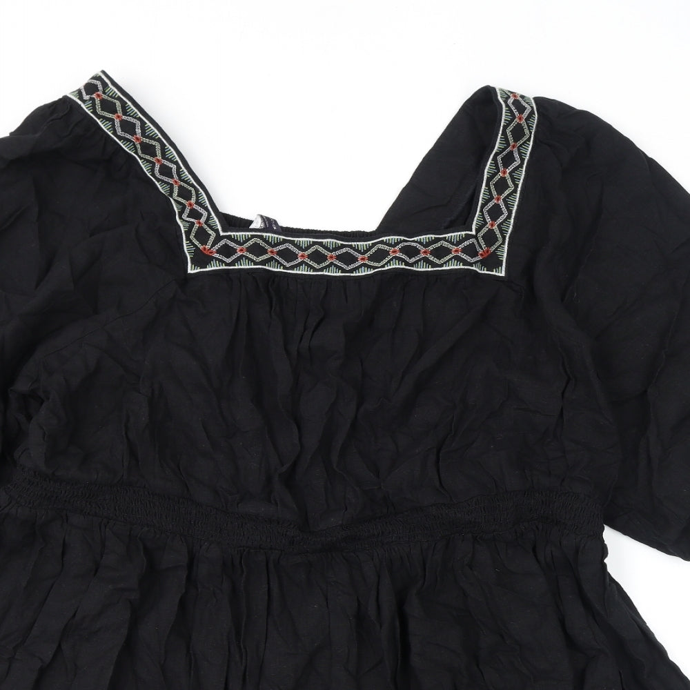 Marks and Spencer Womens Black Polyester A-Line Size 24 Square Neck Pullover - Embroidery