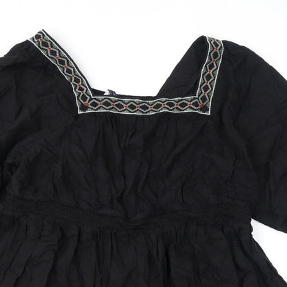 Marks and Spencer Womens Black Polyester A-Line Size 24 Square Neck Pullover - Embroidery