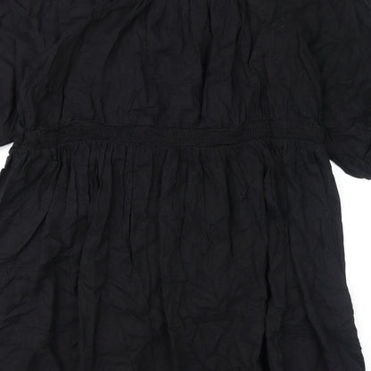 Marks and Spencer Womens Black Polyester A-Line Size 24 Square Neck Pullover - Embroidery