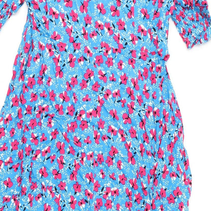 Finery Womens Blue Floral Viscose A-Line Size 12 V-Neck Zip