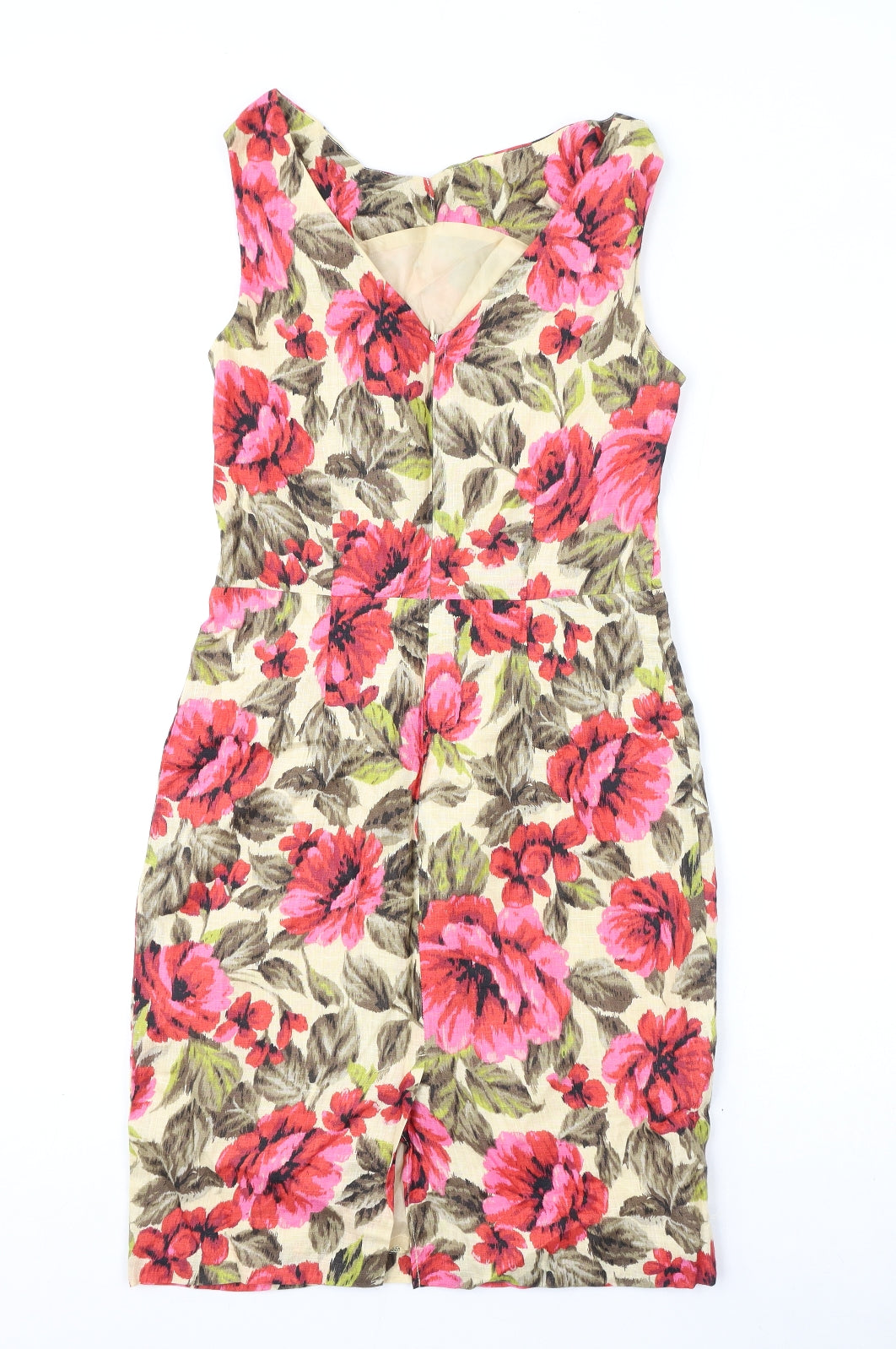 NEXT Womens Multicoloured Floral Linen Pencil Dress Size 8 Round Neck Zip - Slit