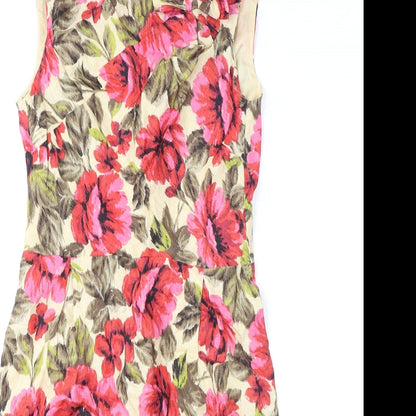 NEXT Womens Multicoloured Floral Linen Pencil Dress Size 8 Round Neck Zip - Slit