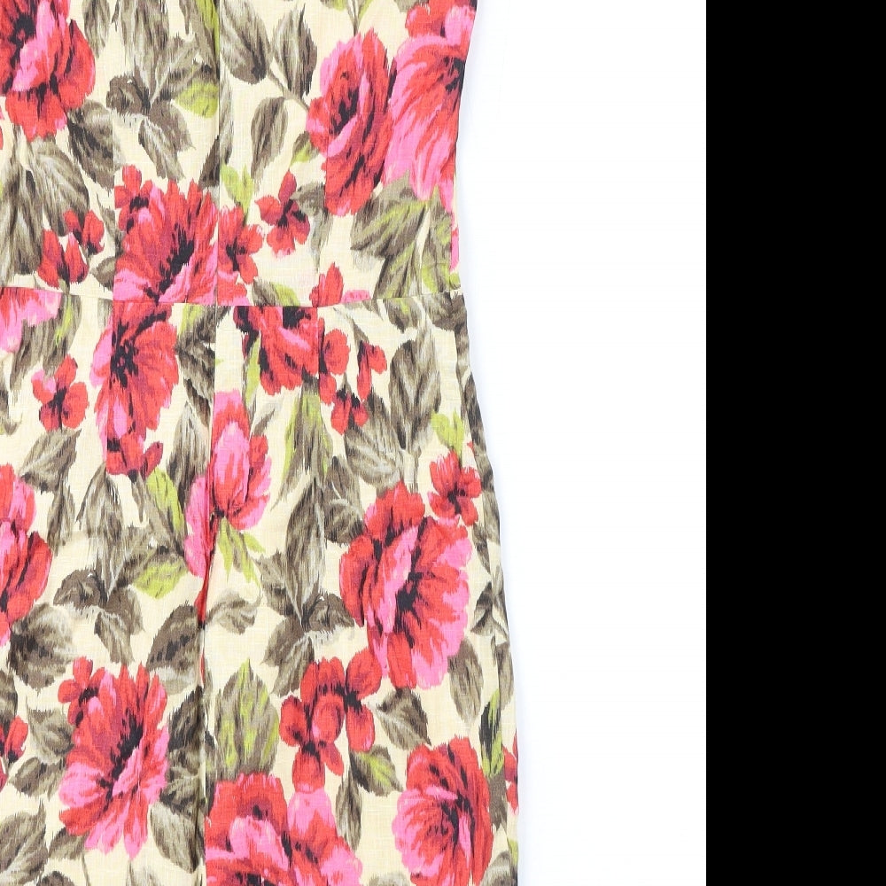NEXT Womens Multicoloured Floral Linen Pencil Dress Size 8 Round Neck Zip - Slit