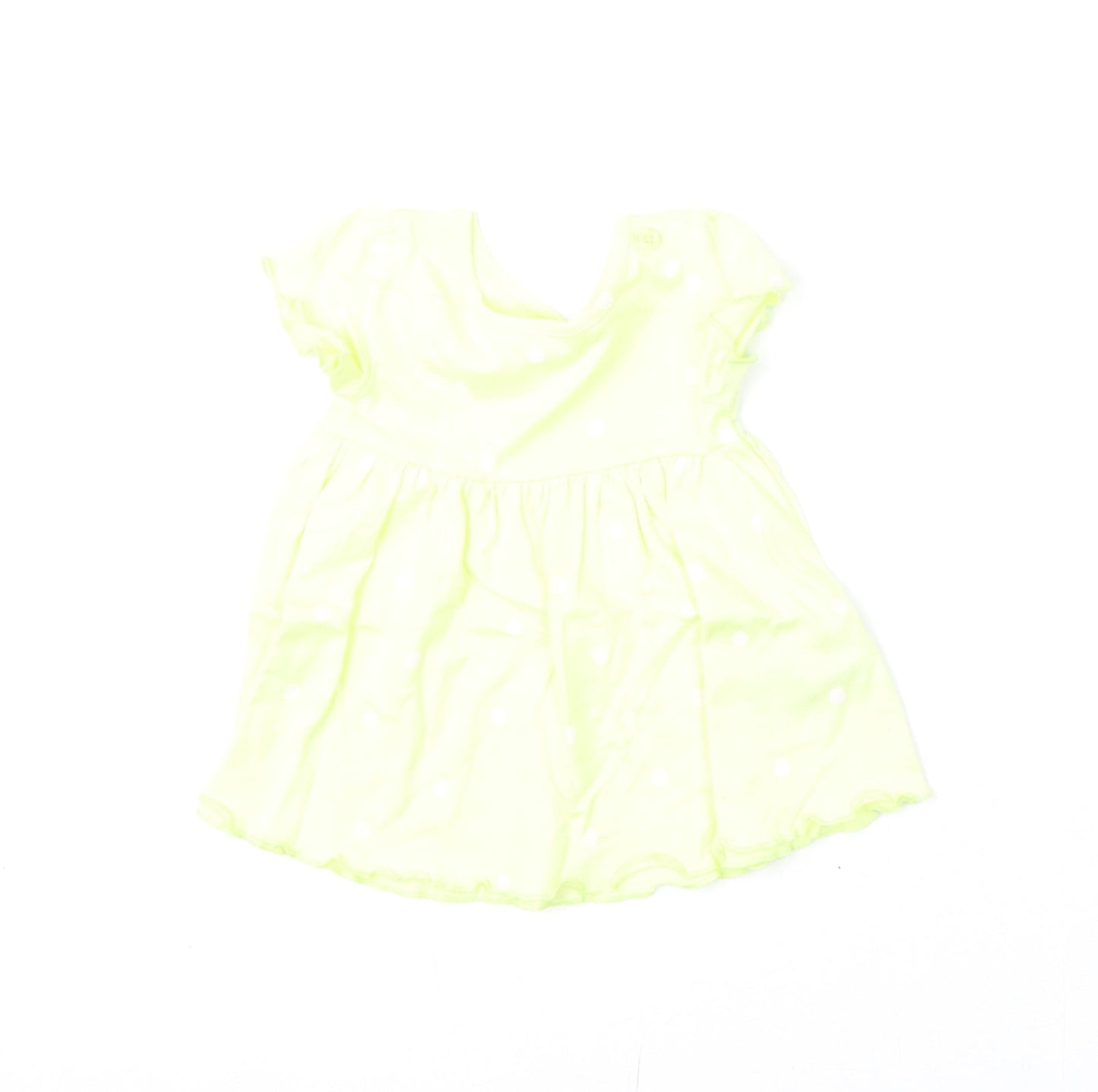 Marks and Spencer Girls Yellow Polka Dot Cotton A-Line Size 0-3 Months Round Neck Snap