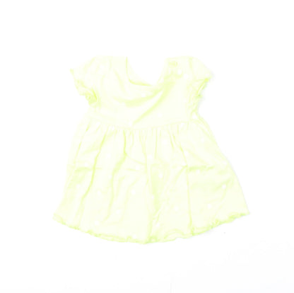 Marks and Spencer Girls Yellow Polka Dot Cotton A-Line Size 0-3 Months Round Neck Snap