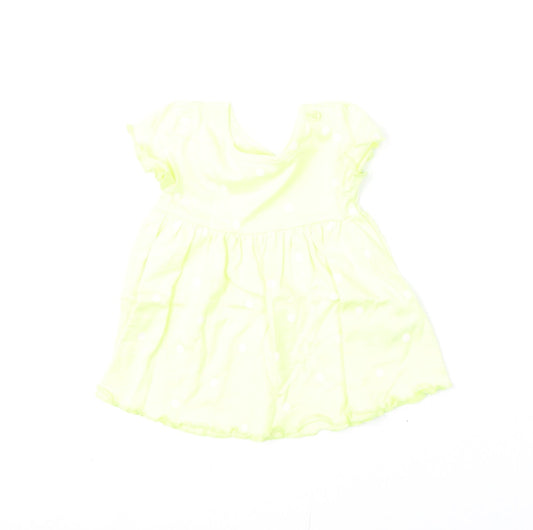 Marks and Spencer Girls Yellow Polka Dot Cotton A-Line Size 0-3 Months Round Neck Snap