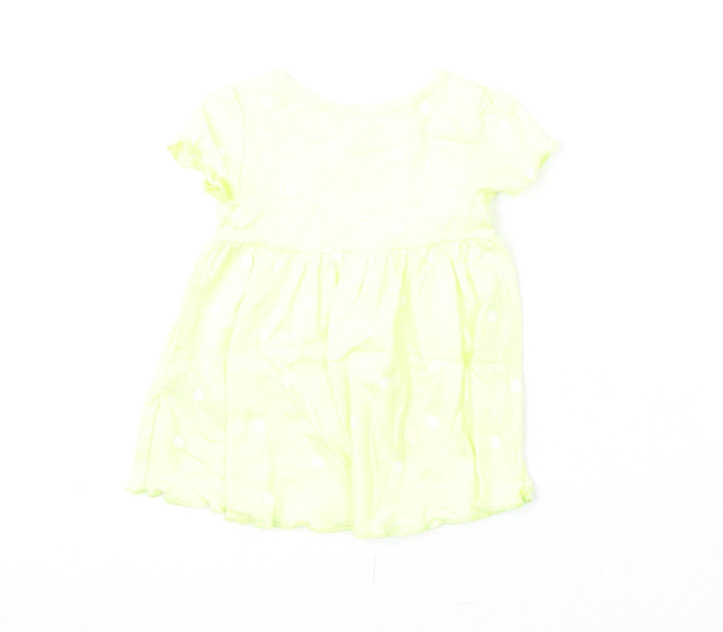 Marks and Spencer Girls Yellow Polka Dot Cotton A-Line Size 0-3 Months Round Neck Snap