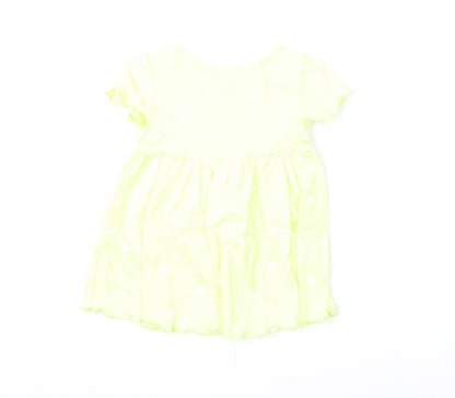 Marks and Spencer Girls Yellow Polka Dot Cotton A-Line Size 0-3 Months Round Neck Snap