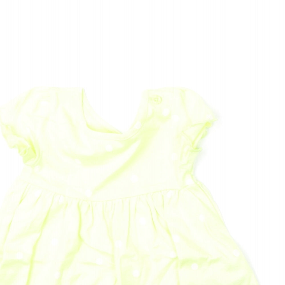 Marks and Spencer Girls Yellow Polka Dot Cotton A-Line Size 0-3 Months Round Neck Snap
