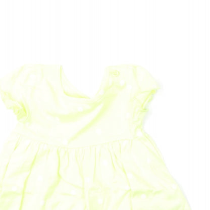 Marks and Spencer Girls Yellow Polka Dot Cotton A-Line Size 0-3 Months Round Neck Snap